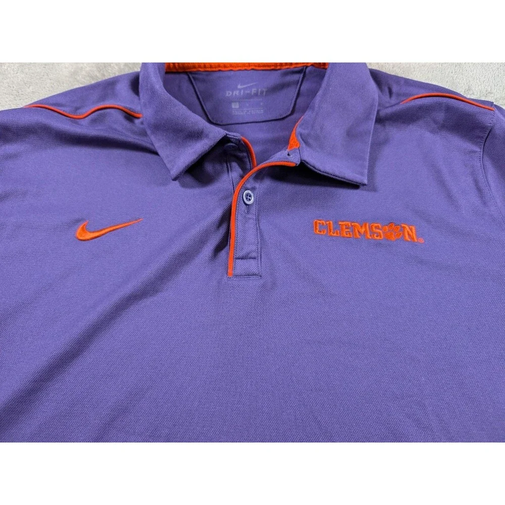 Clemson Tigers Nike Dri-FIT Polo Shirt Mens L Purple Golf Performance NCAA